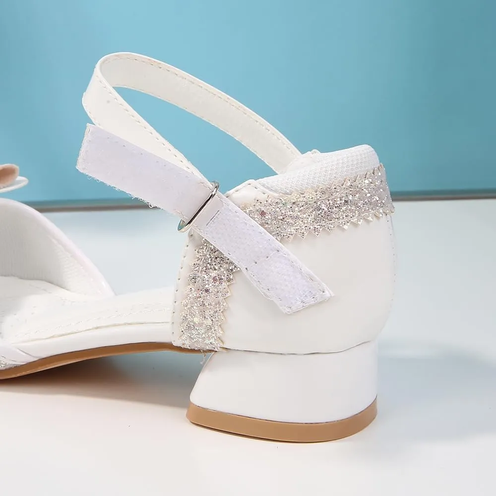 Girls Dress Shoes Wedding Low Heel Glitter Prom Shoes