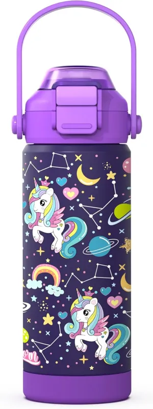 Girls Insulated Water Bottle with Pop-Open Straw & Spout 2-in-1 Lid,18oz Kids Cups with Stainless Steel Leak Proof for School Travel Boys Girls（Unicorn）