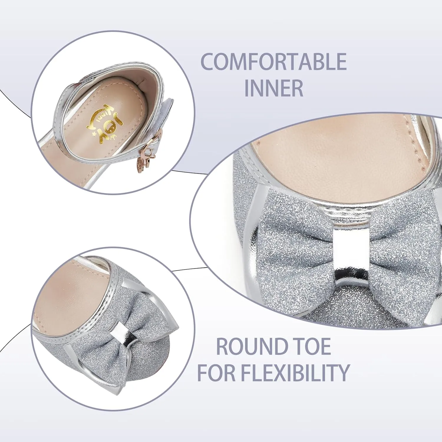 Glitter Girl Dress Shoes Fancy Princess Costume Shoes for Toddler Little Kid Round Toe Pretty Dressy Shoes with Charms Bow,1.2" Low Heel for Wedding Party