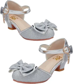 Glitter Girl Dress Shoes Fancy Princess Costume Shoes for Toddler Little Kid Round Toe Pretty Dressy Shoes with Charms Bow,1.2" Low Heel for Wedding Party