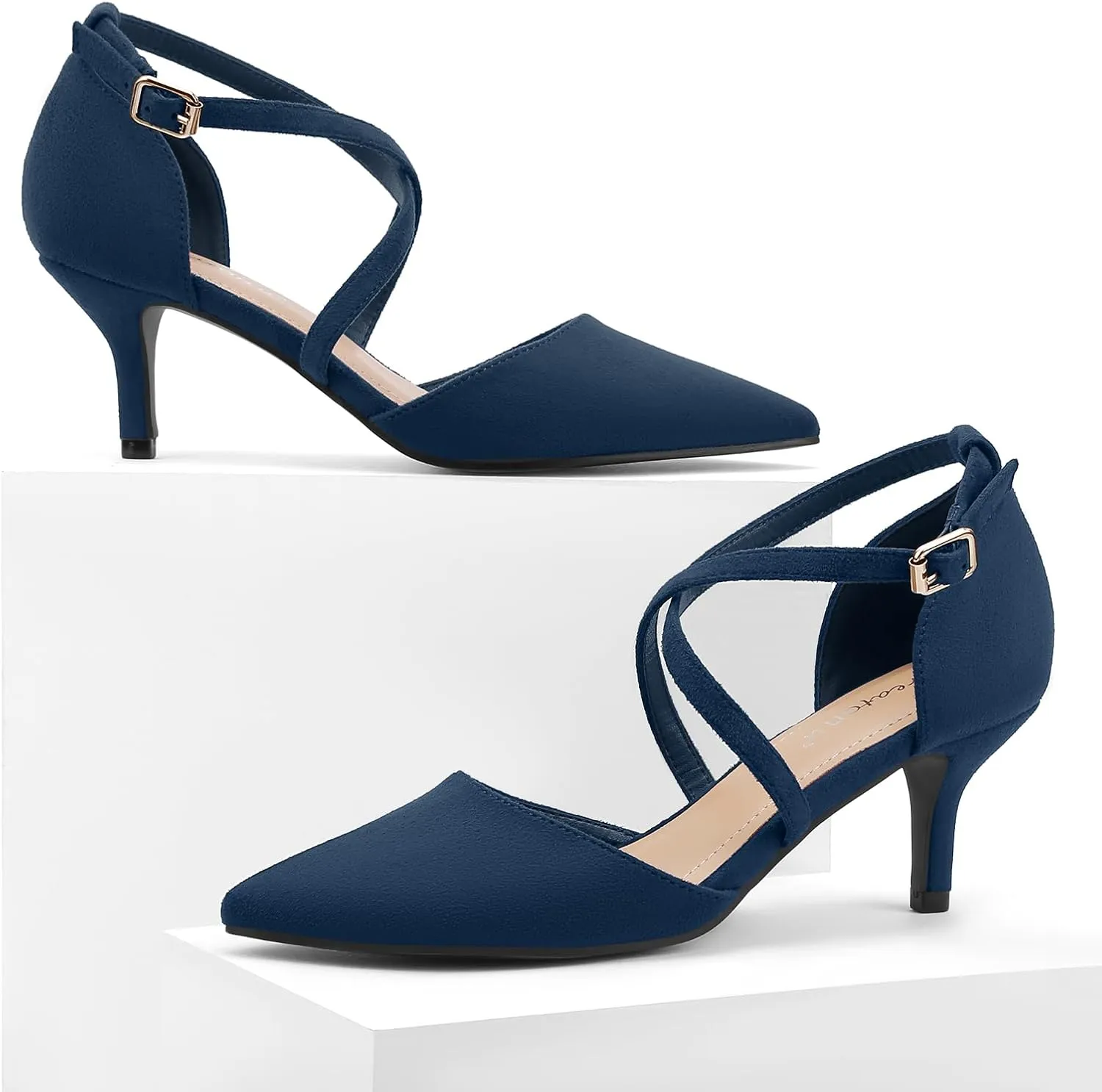 Greatonu Women's Low Heel Pumps Pointed Toe Bridal Wedding Party Kitten Heel Pump Shoes