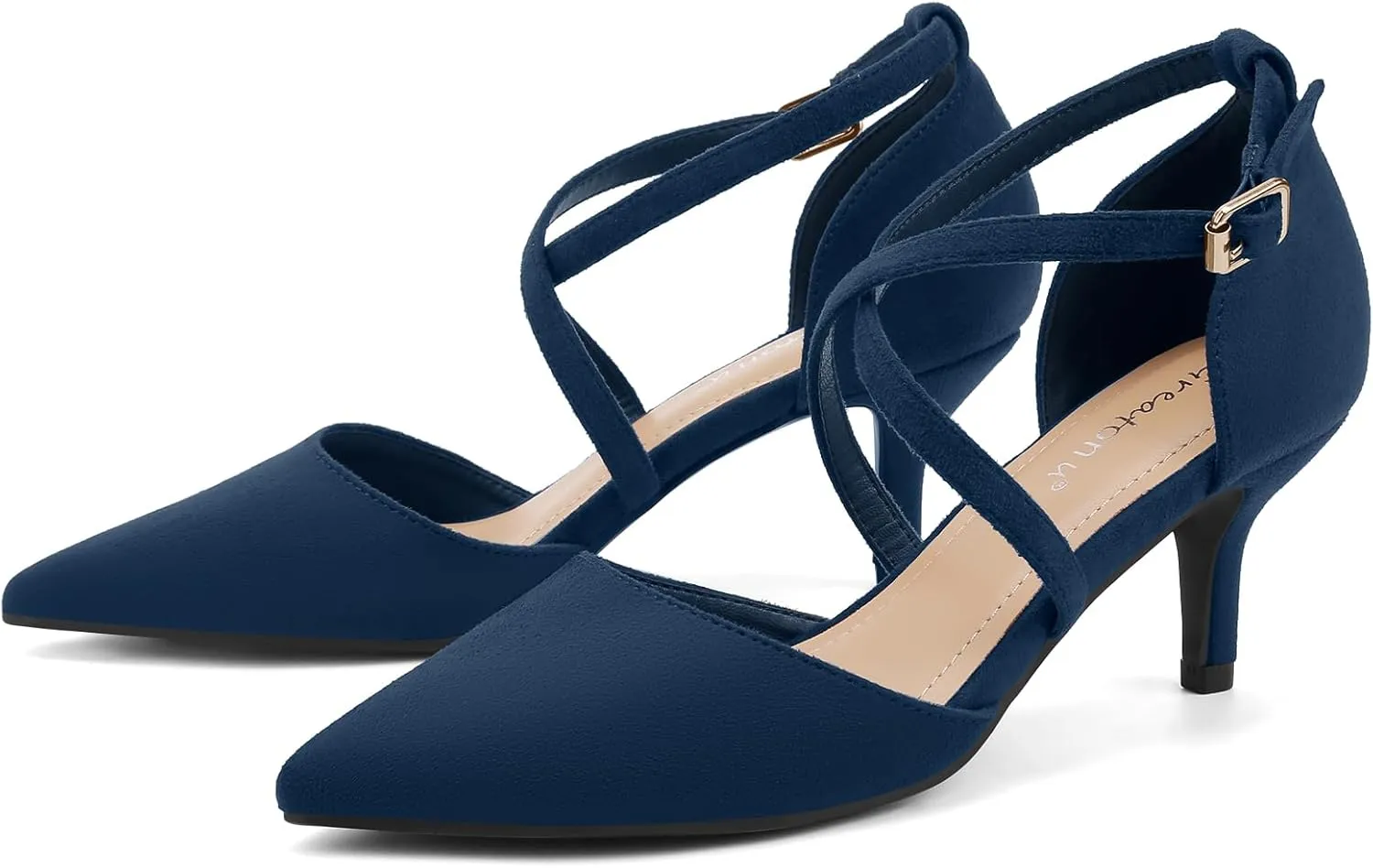 Greatonu Women's Low Heel Pumps Pointed Toe Bridal Wedding Party Kitten Heel Pump Shoes