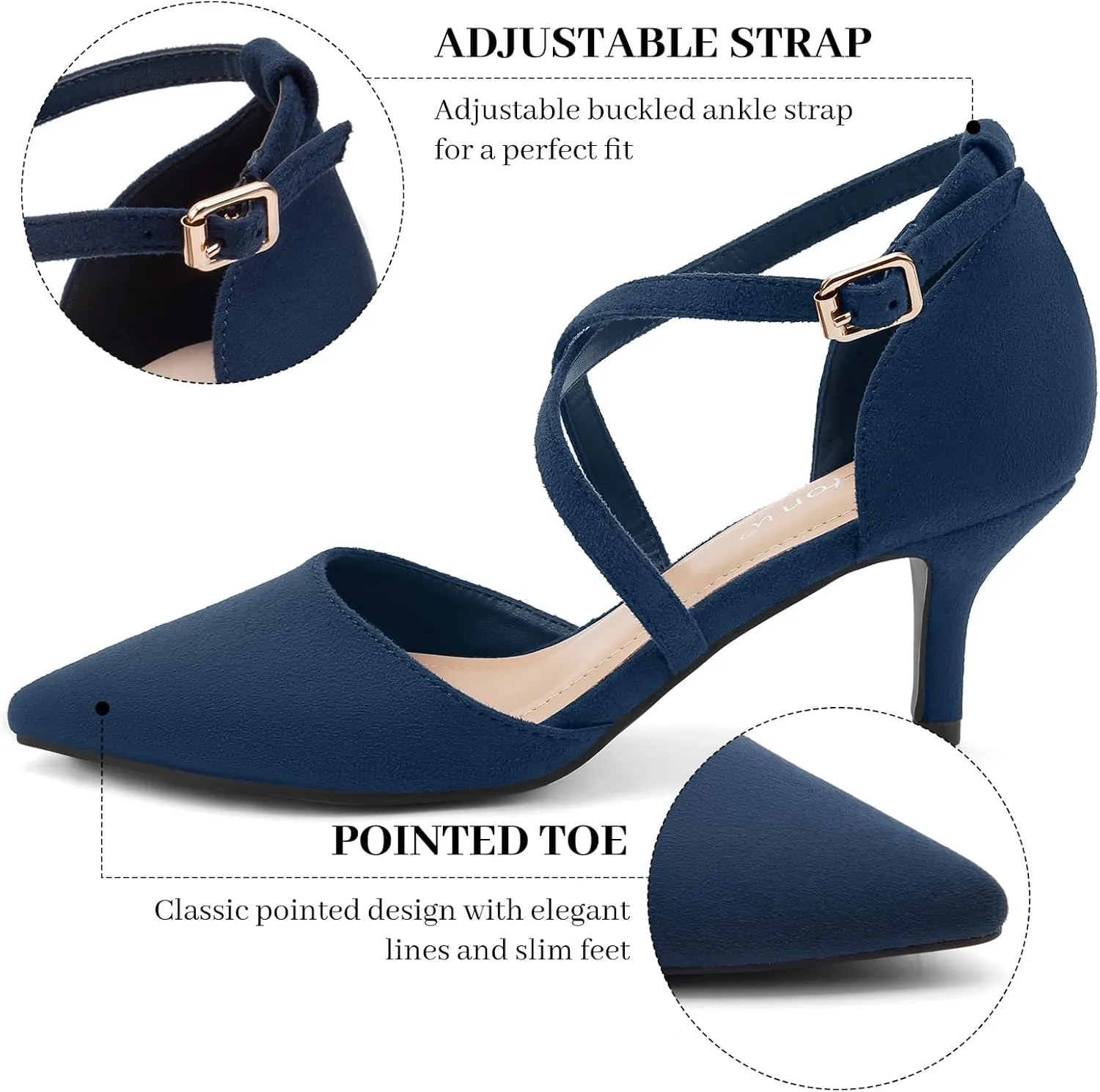 Greatonu Women's Low Heel Pumps Pointed Toe Bridal Wedding Party Kitten Heel Pump Shoes
