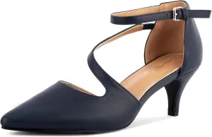 Greatonu Women's Low Heel Pumps Pointed Toe Bridal Wedding Party Kitten Heel Pump Shoes