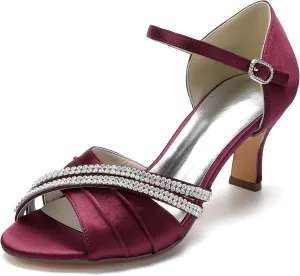 Hanfike Party Sandals for Women Rhinestones Low Heel Wedding Evening Shoes JY107
