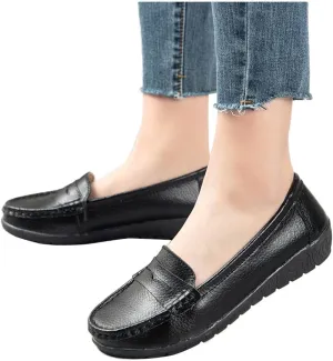 Hbeylia Women's Red Leather Slip On Loafers Fashion Casual Walking Shoes