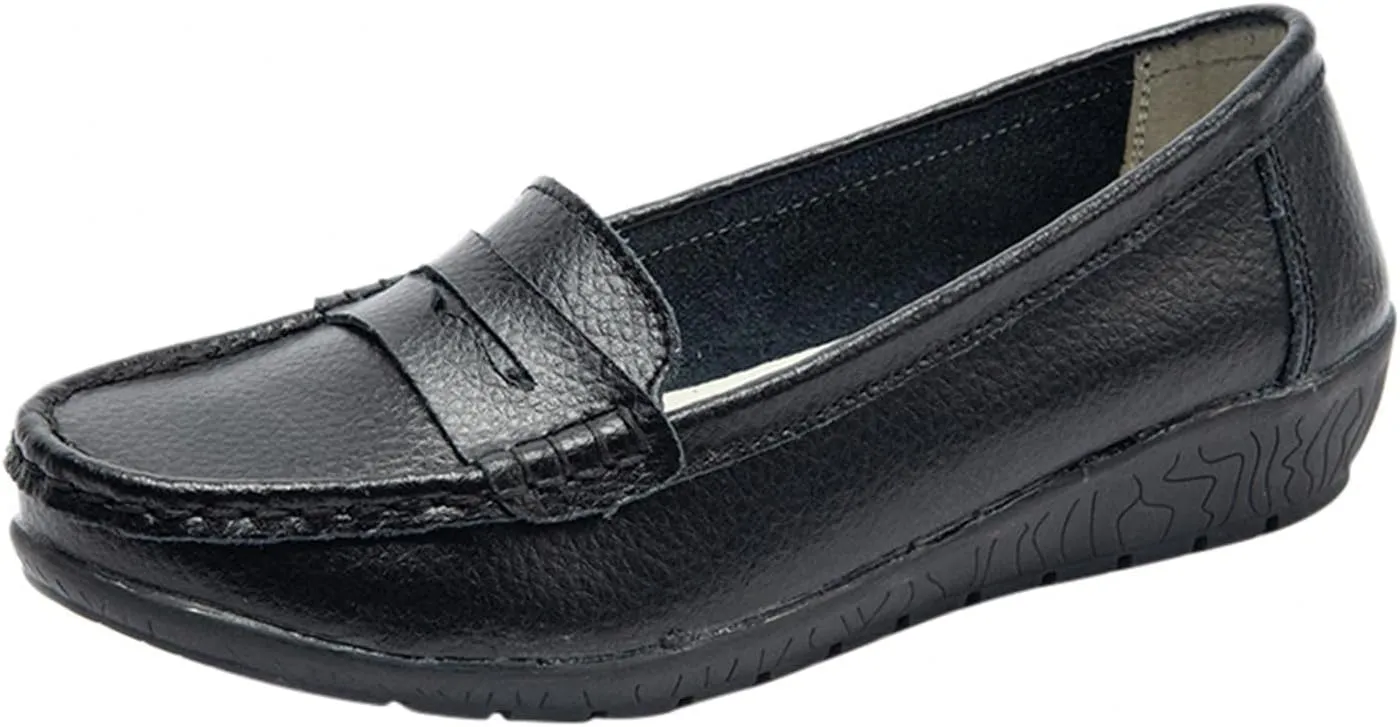 Hbeylia Women's Red Leather Slip On Loafers Fashion Casual Walking Shoes