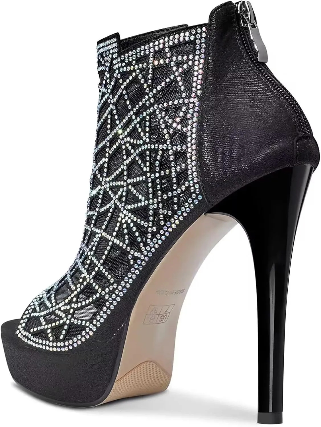 HDEUOLM Women Crystal Stiletto Platform Sandals Peep-Toe High Heels Roman Sandals With Zipper 5.1 Inch Heel