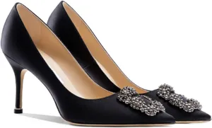 Heels for Women Black Silk Satin Rhinestone high Heels Women's high Heels Crystal Diamond Buckle Party Shoes Women's high Heels(6.5)