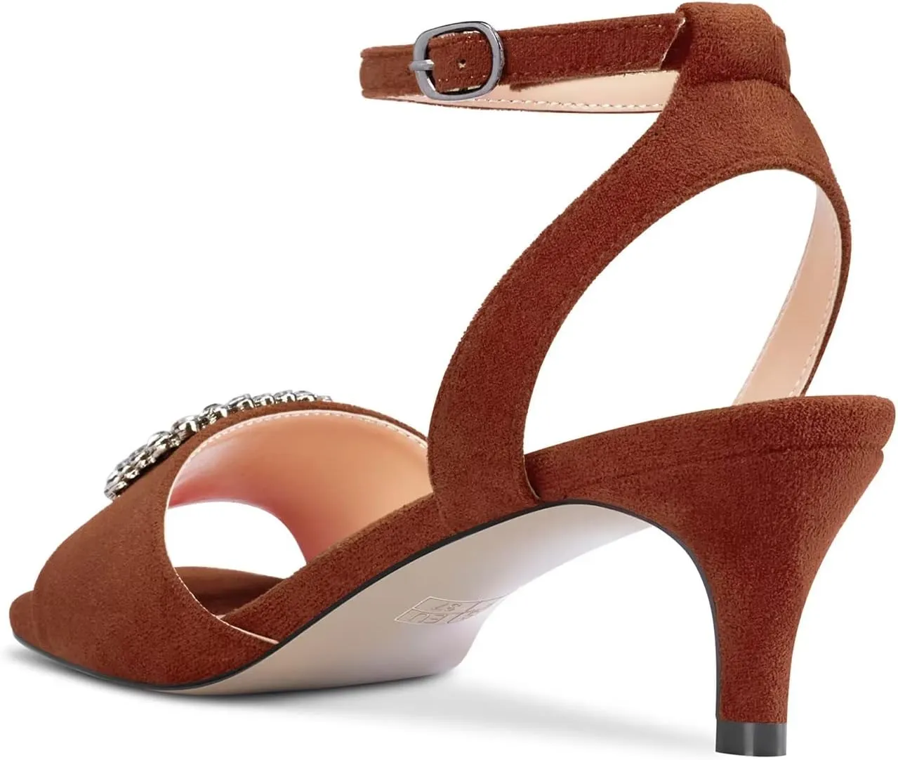 HEUIVZAR Mid Kitten Heel Peep Open Toe Pumps Ankle Strap Buckle Rhinestone Crystal Wedding Cute 2.0 Inches Heels