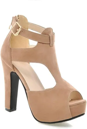 High Heel Thick Heel Fish Mouth Waterproof Platform high Heel Shoes Apricot,8.5