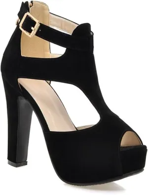 High Heel Thick Heel Fish Mouth Waterproof Platform high Heel Shoes Black,8