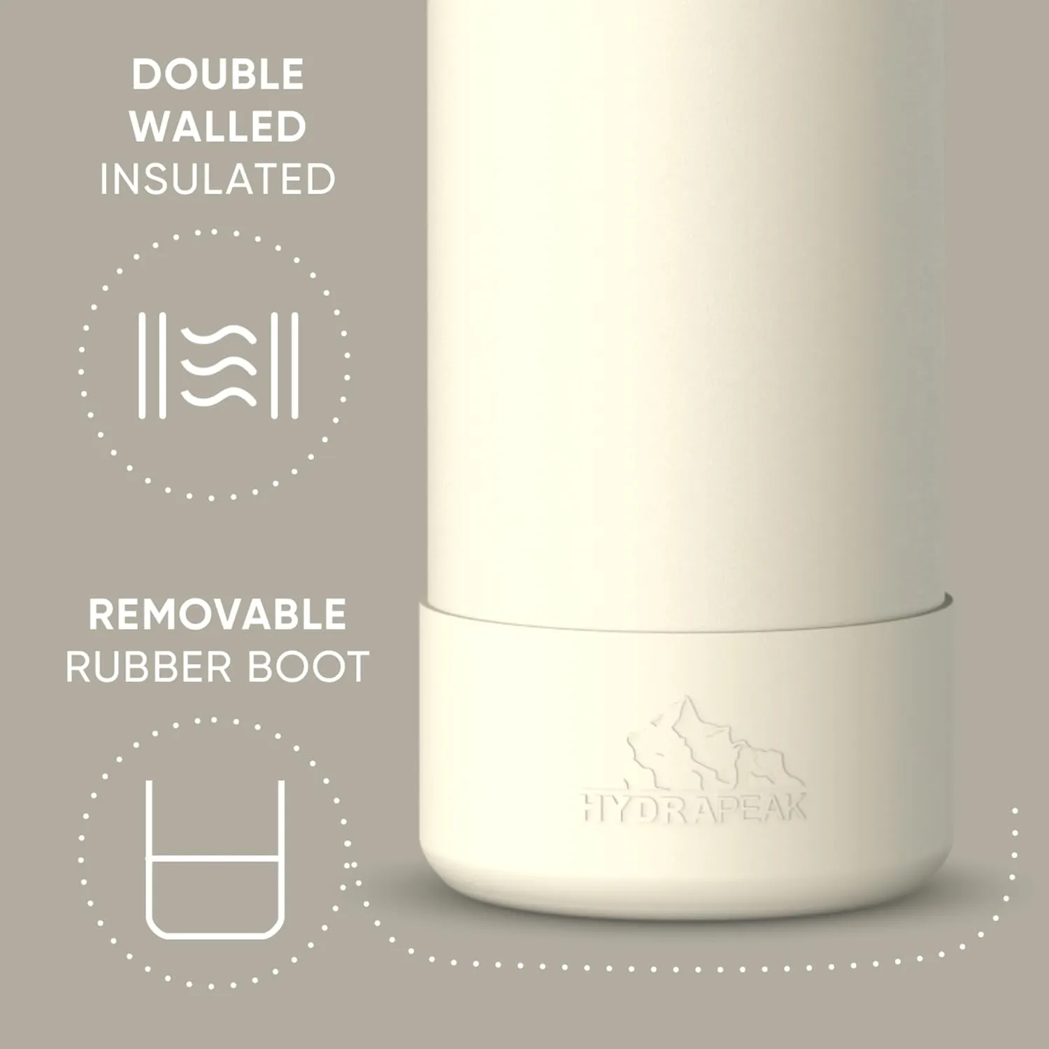 Hydrapeak 26oz Sport Insulated Water Bottle with Chug Lid, Leak & Spill Proof, Keeps Drinks Cold for 24 Hours, Hot for 12 Hours, Premium Stainless Steel Water Bottles (26oz, Ivory)
