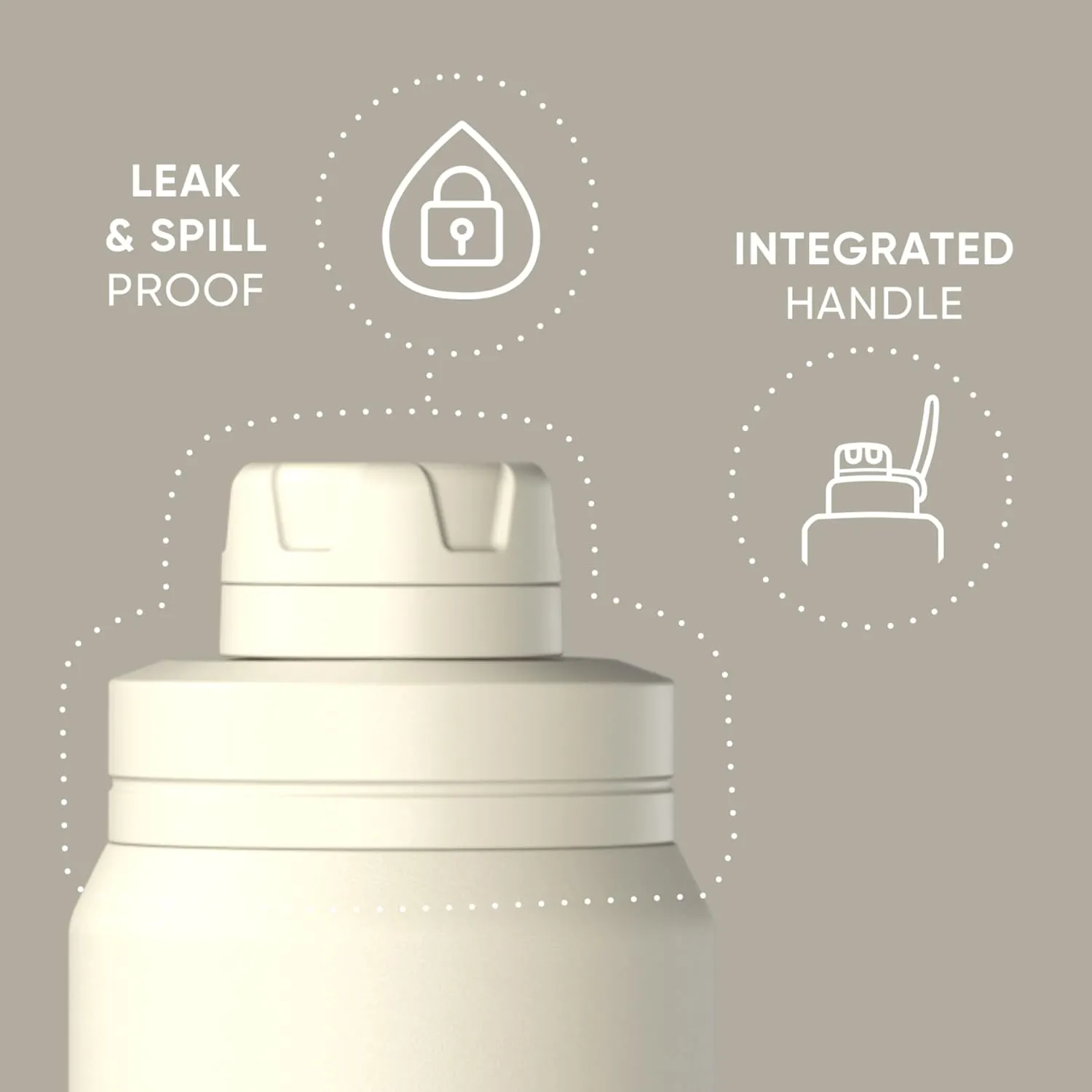 Hydrapeak 26oz Sport Insulated Water Bottle with Chug Lid, Leak & Spill Proof, Keeps Drinks Cold for 24 Hours, Hot for 12 Hours, Premium Stainless Steel Water Bottles (26oz, Ivory)