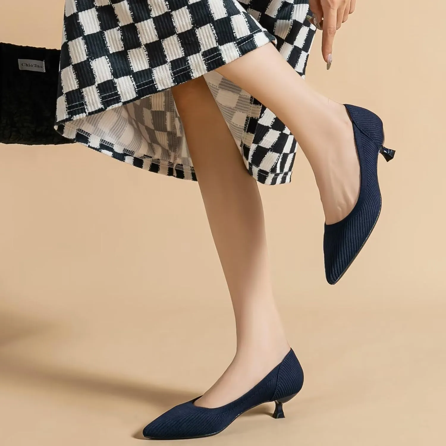 INEELUYI Women's Kitten Heel Pumps Vintage Low Heel Knit Pumps Pointed Toe Wedding Dress Pumps Shoes