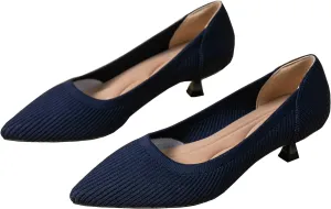 INEELUYI Women's Kitten Heel Pumps Vintage Low Heel Knit Pumps Pointed Toe Wedding Dress Pumps Shoes