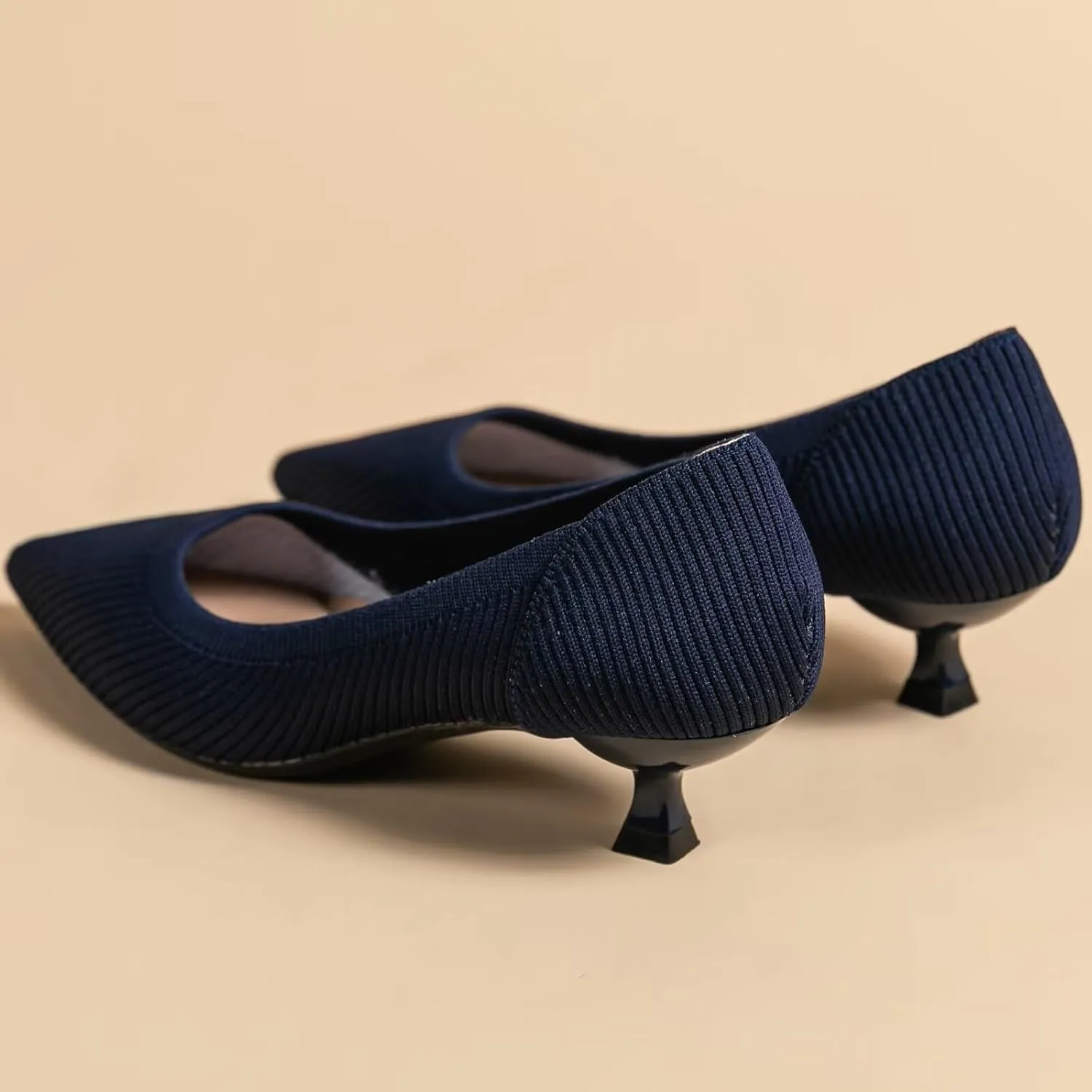 INEELUYI Women's Kitten Heel Pumps Vintage Low Heel Knit Pumps Pointed Toe Wedding Dress Pumps Shoes