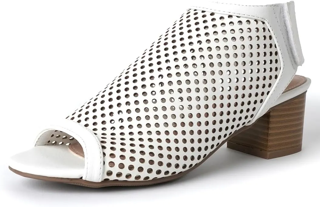 J. Adams Maddie Booties for Women - Peep Toe Low Block Heel Hook & Loop Strap