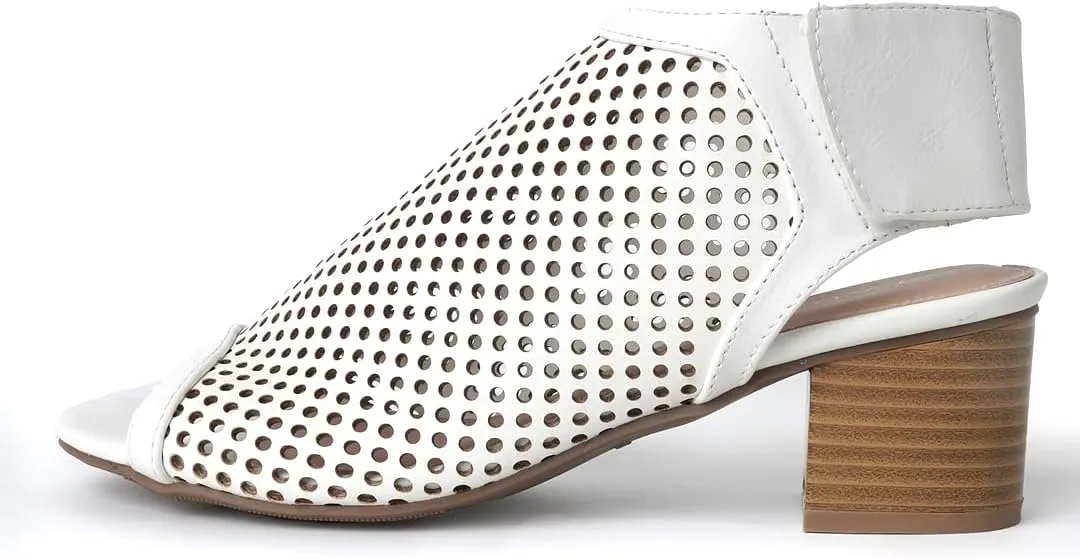 J. Adams Maddie Booties for Women - Peep Toe Low Block Heel Hook & Loop Strap