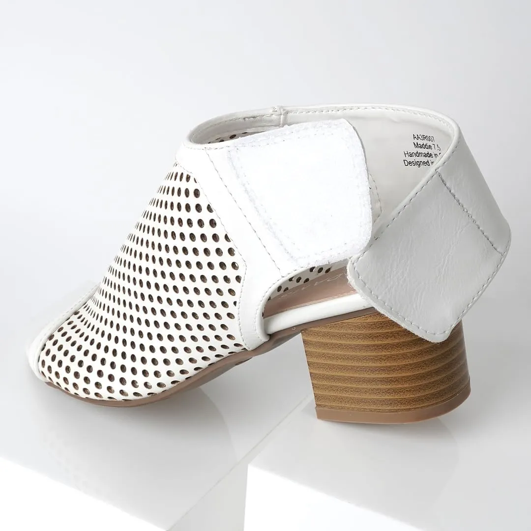 J. Adams Maddie Booties for Women - Peep Toe Low Block Heel Hook & Loop Strap