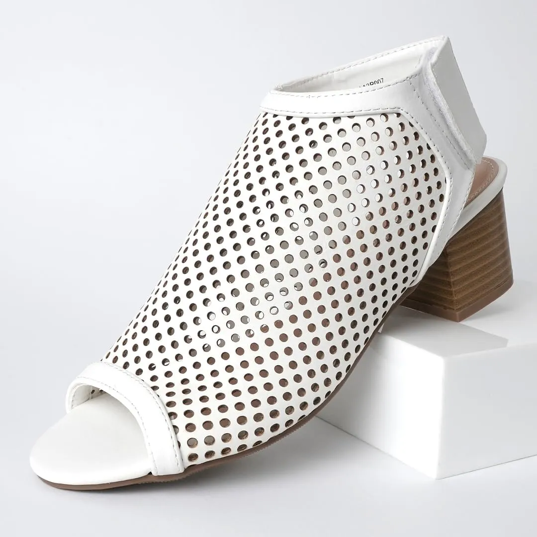 J. Adams Maddie Booties for Women - Peep Toe Low Block Heel Hook & Loop Strap