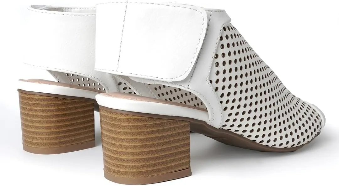 J. Adams Maddie Booties for Women - Peep Toe Low Block Heel Hook & Loop Strap