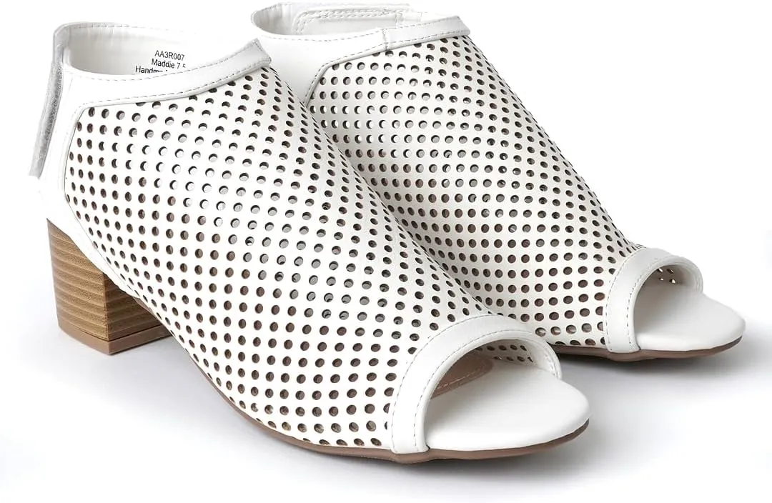 J. Adams Maddie Booties for Women - Peep Toe Low Block Heel Hook & Loop Strap