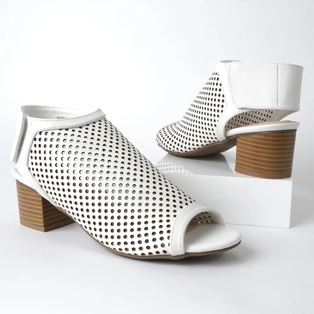 J. Adams Maddie Booties for Women - Peep Toe Low Block Heel Hook & Loop Strap