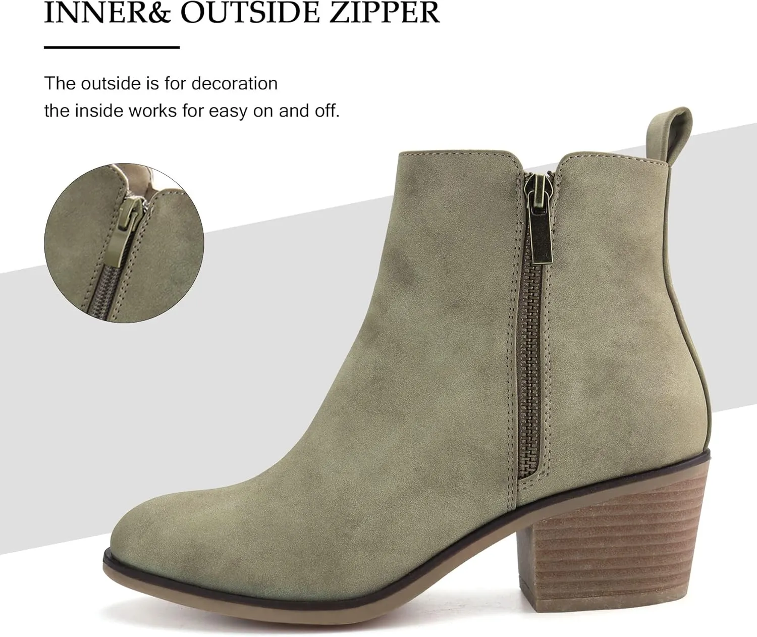 JABASIC Women Ankle Boots Side Zipper Booties Low Heel Dress Boots