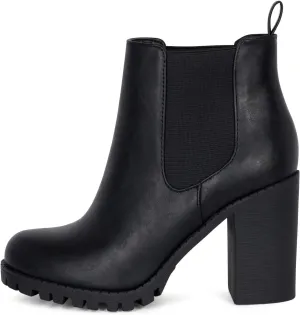 JADE Ankle Boot w/Lug Sole Elastic Gore and Chunky Heel