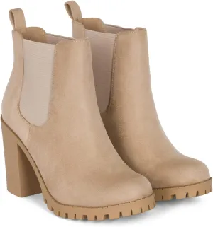 JADE Ankle Boot w/Lug Sole Elastic Gore and Chunky Heel