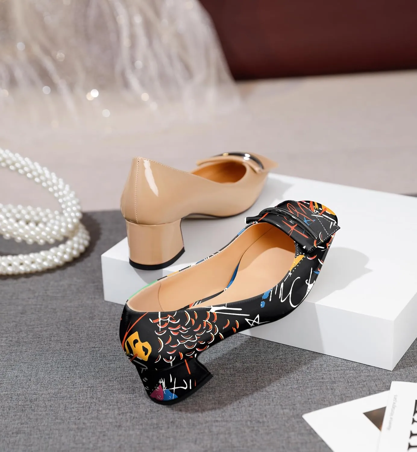 Joseywade Women Low Block Chunky Heel Pumps Slip On 2 Inches Closed Square Toe Comfort Shoes