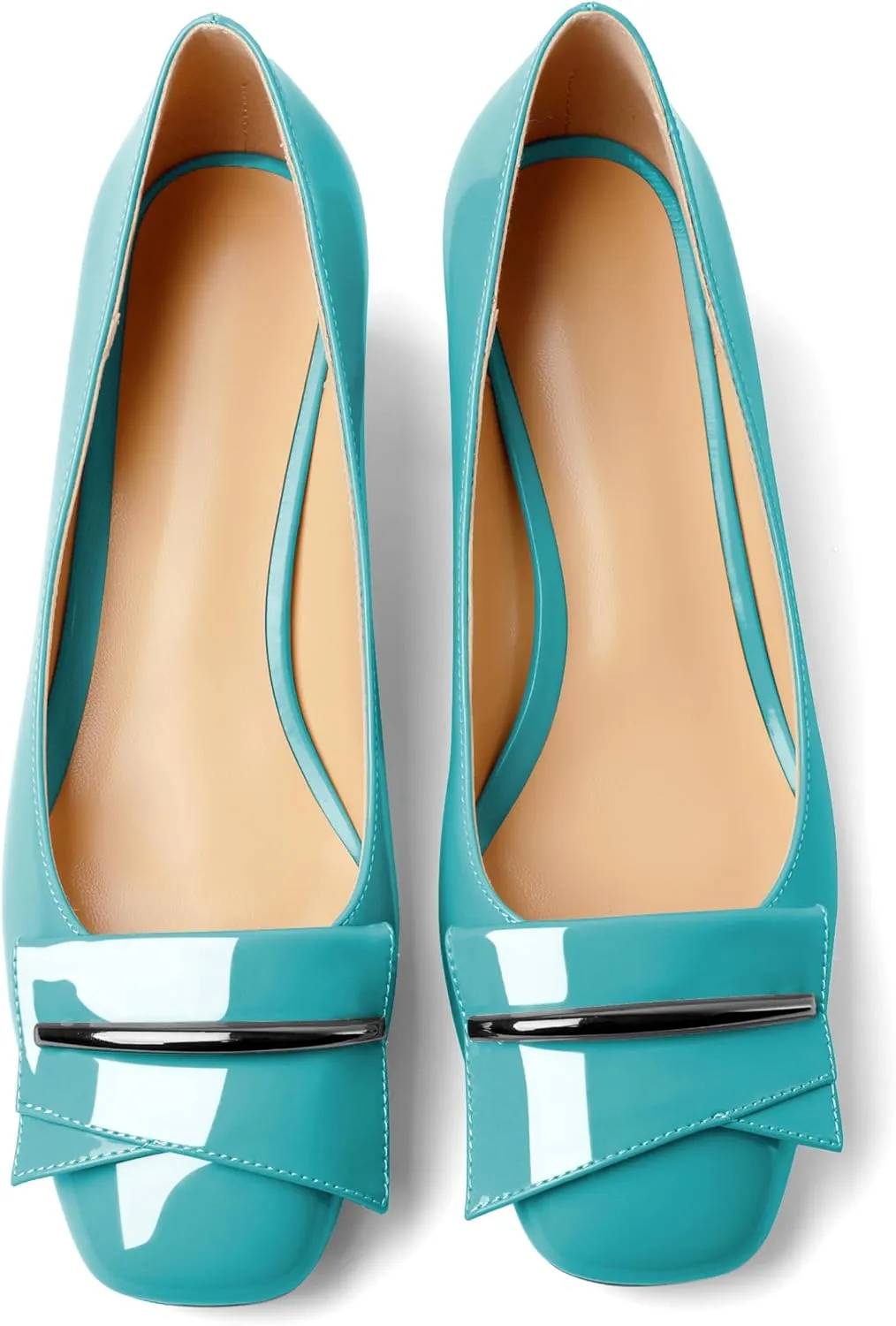 Joseywade Women Low Block Chunky Heel Pumps Slip On 2 Inches Closed Square Toe Comfort Shoes