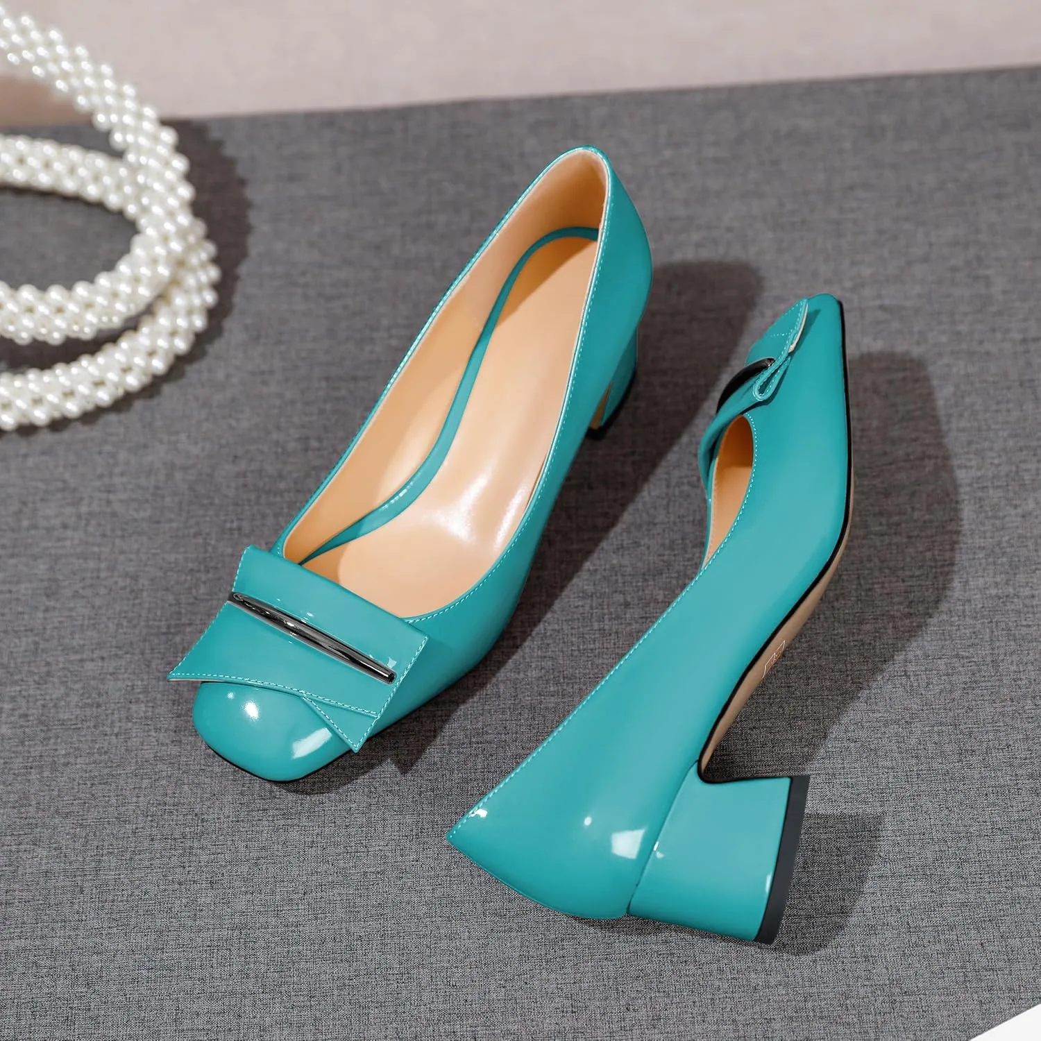 Joseywade Women Low Block Chunky Heel Pumps Slip On 2 Inches Closed Square Toe Comfort Shoes