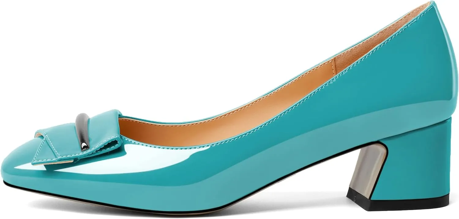 Joseywade Women Low Block Chunky Heel Pumps Slip On 2 Inches Closed Square Toe Comfort Shoes
