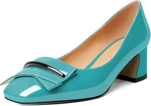 Joseywade Women Low Block Chunky Heel Pumps Slip On 2 Inches Closed Square Toe Comfort Shoes