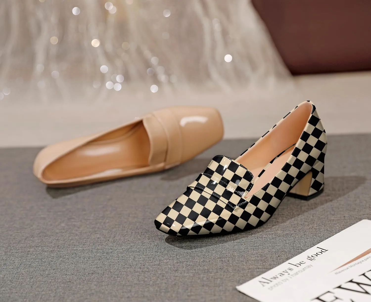Joseywade Women Low Block Chunky Heels Pumps Slip On 2 Inch Square Toe Comfort Shoes