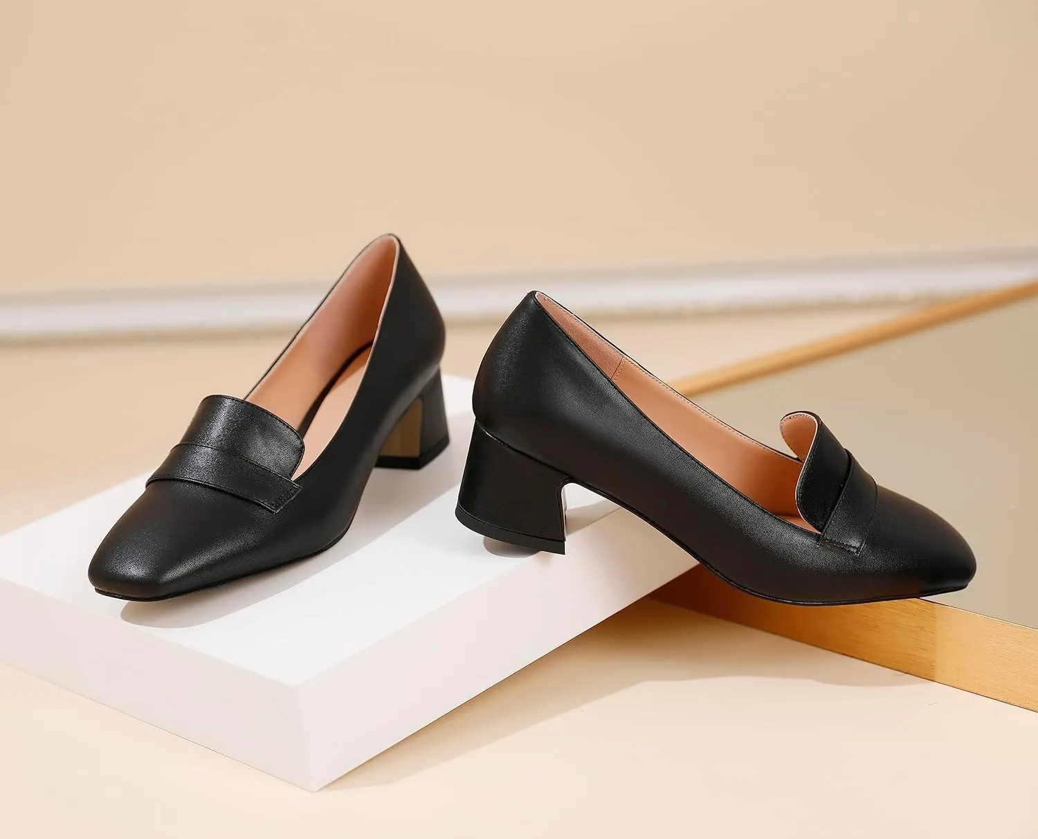 Joseywade Women Low Block Chunky Heels Pumps Slip On 2 Inch Square Toe Comfort Shoes