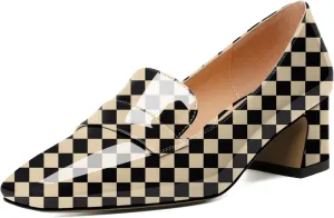 Joseywade Women Low Block Chunky Heels Pumps Slip On 2 Inch Square Toe Comfort Shoes