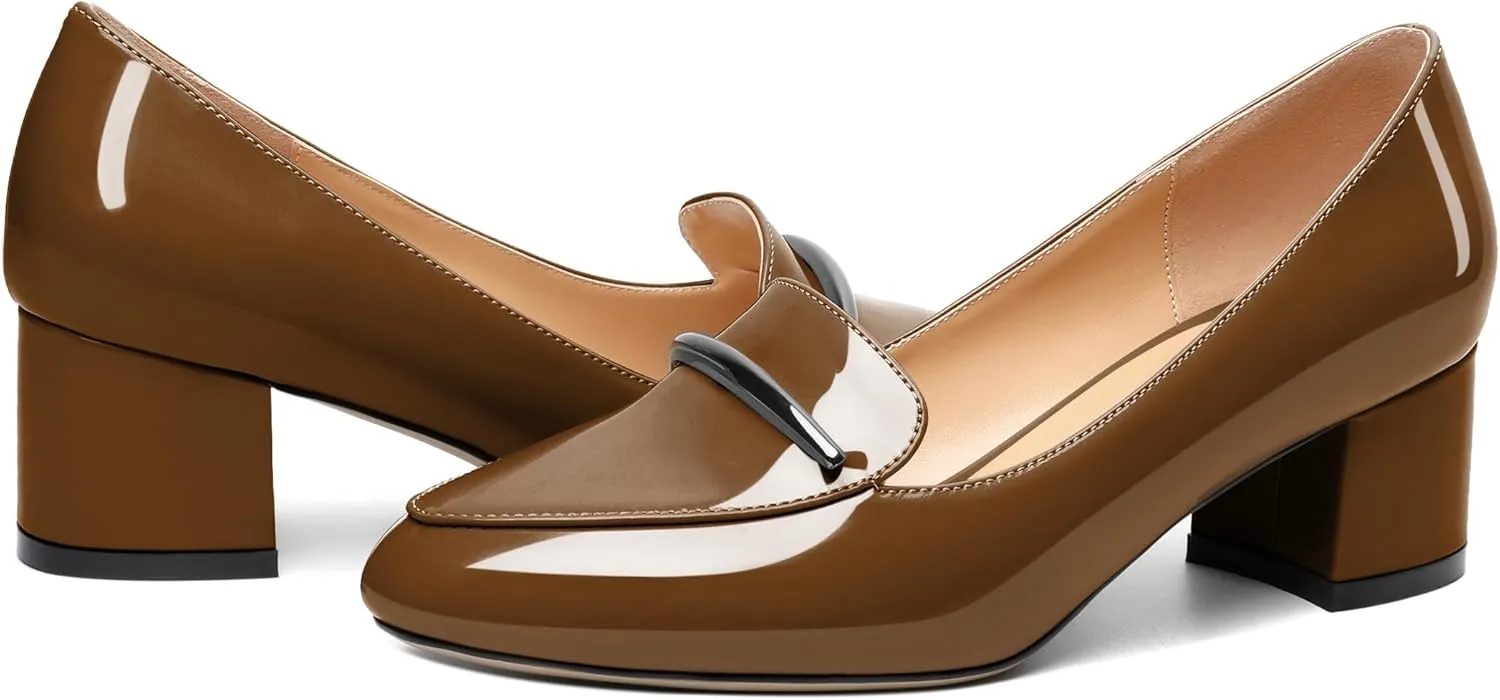Joseywade Women's Block Heels Low Heel Loafer Pumps Round Toe Chunky Heel Slip On 2 Inch Closed Toe Comfort Shoes