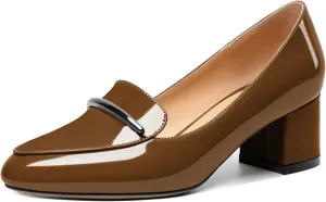 Joseywade Women's Block Heels Low Heel Loafer Pumps Round Toe Chunky Heel Slip On 2 Inch Closed Toe Comfort Shoes