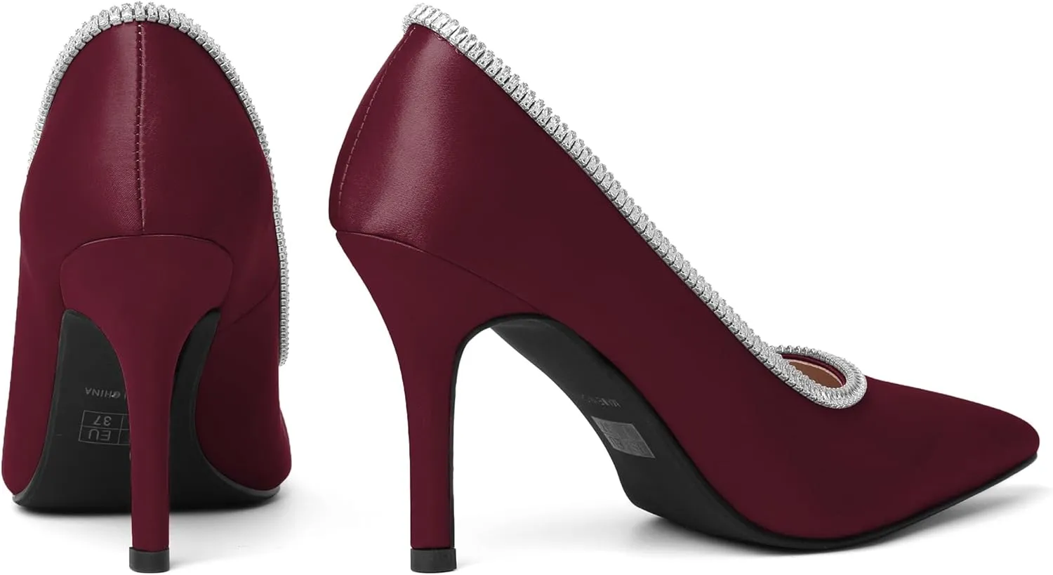 Joseywade Womens High Heels Pointed Toe Stiletto Heel Pumps Slip-on Rhinstone Crystal Chain Closed Toe 3.5 Inch Dress Shoes for Wedding Bridal Party
