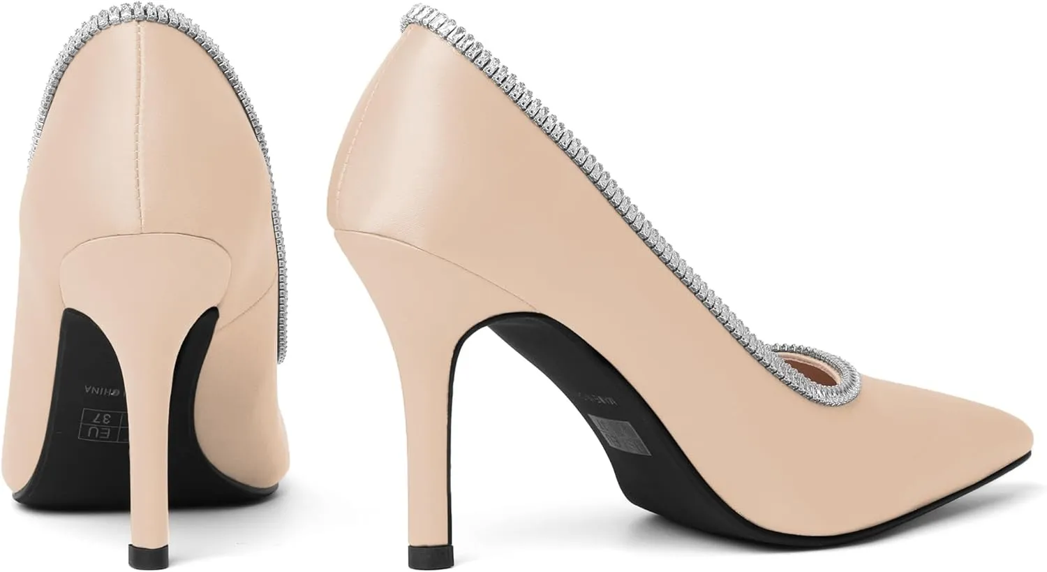 Joseywade Womens High Heels Pointed Toe Stiletto Heel Pumps Slip-on Rhinstone Crystal Chain Closed Toe 3.5 Inch Dress Shoes for Wedding Bridal Party