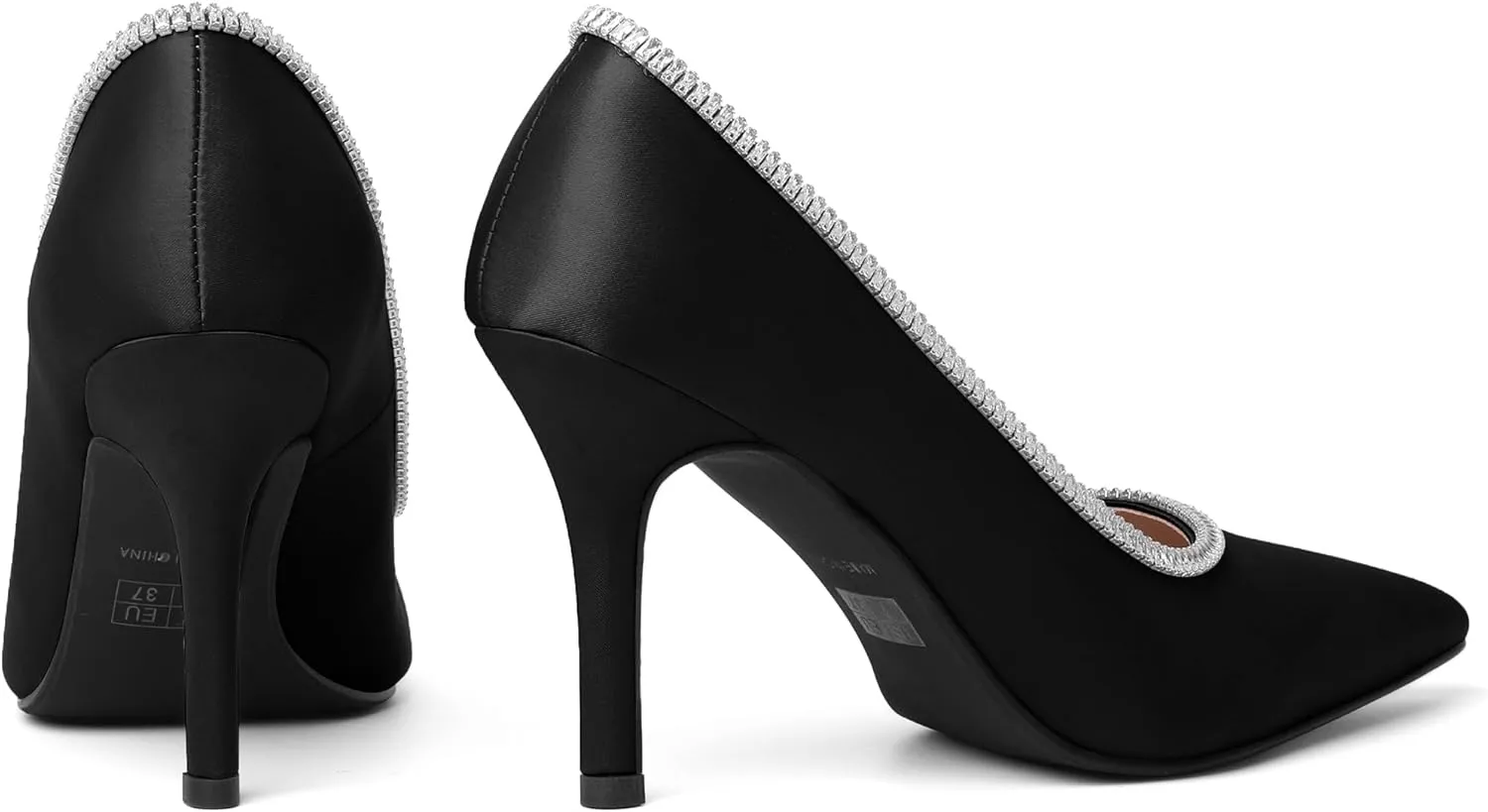 Joseywade Womens High Heels Pointed Toe Stiletto Heel Pumps Slip-on Rhinstone Crystal Chain Closed Toe 3.5 Inch Dress Shoes for Wedding Bridal Party