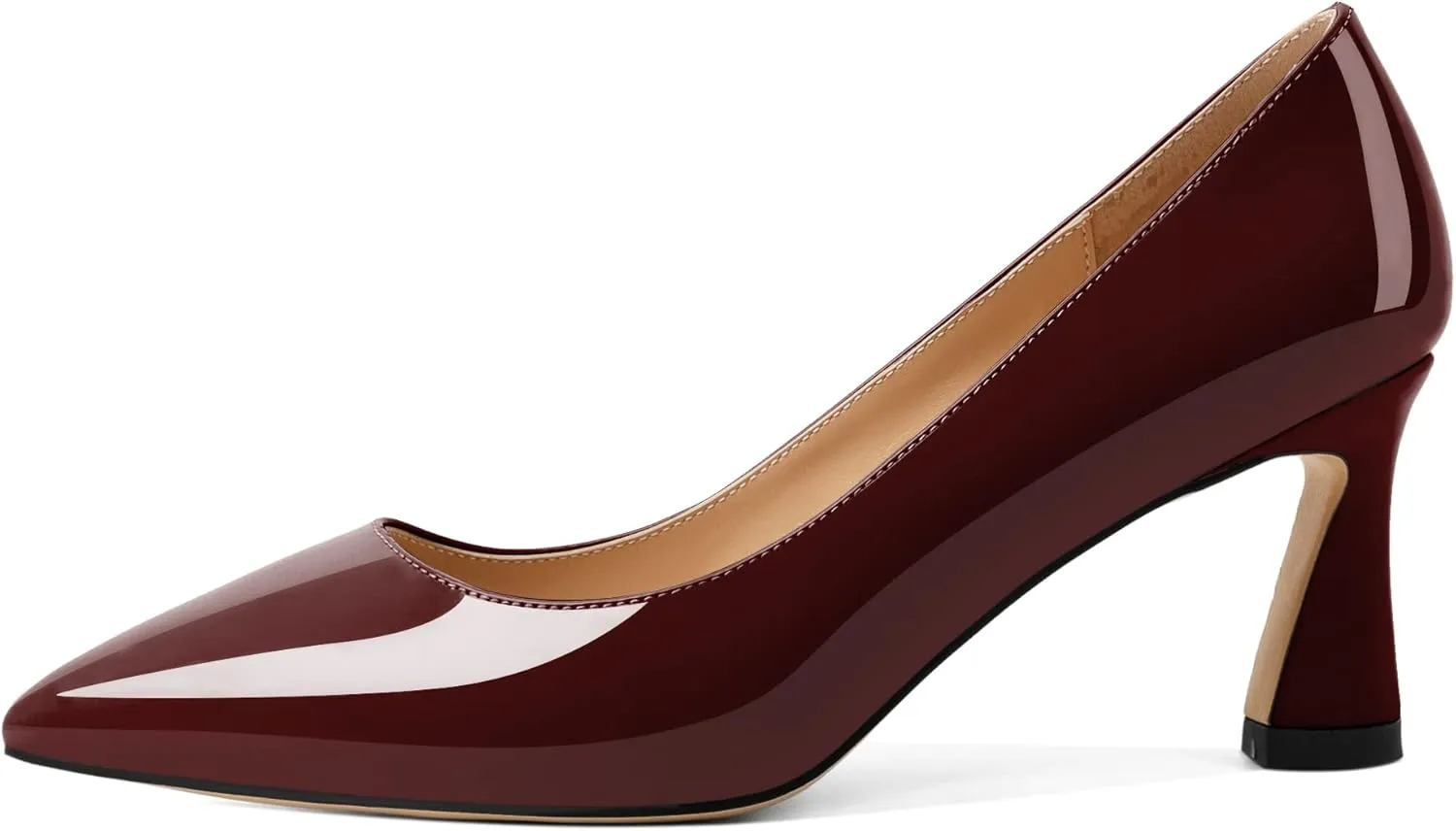 Joseywade Women's Low Heel Pumps 2.5 Inch Closed Pointed Toe Kitten Heel Slip On Business Leather Flare Heel Dressy Shoes