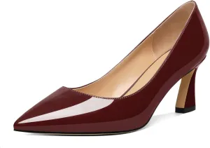 Joseywade Women's Low Heel Pumps 2.5 Inch Closed Pointed Toe Kitten Heel Slip On Business Leather Flare Heel Dressy Shoes