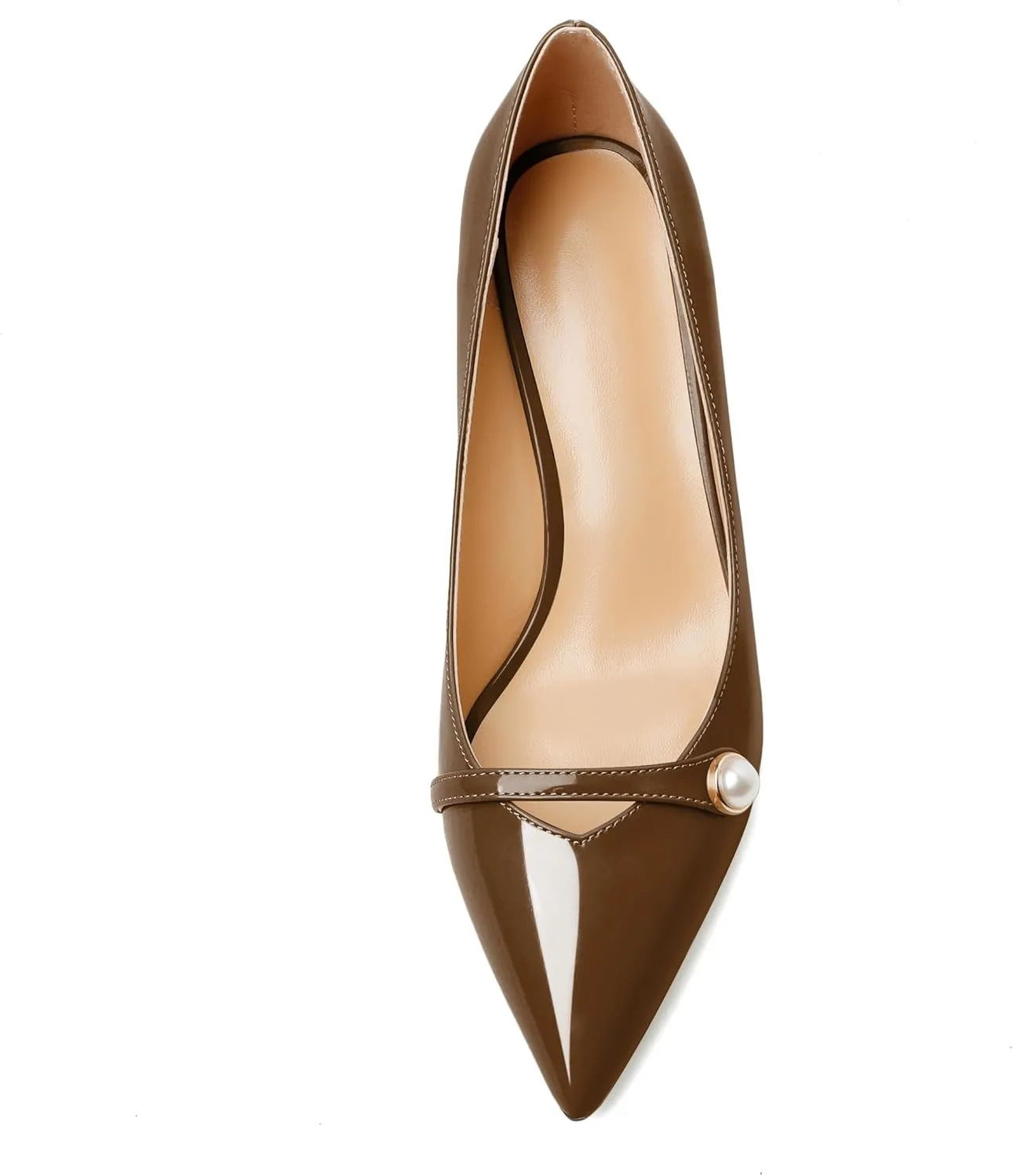 Joseywade Women's Low Heel Pumps 2.5 Inch Closed Pointed Toe Kitten Heels Slip On Business Pearl Dressy Shoes