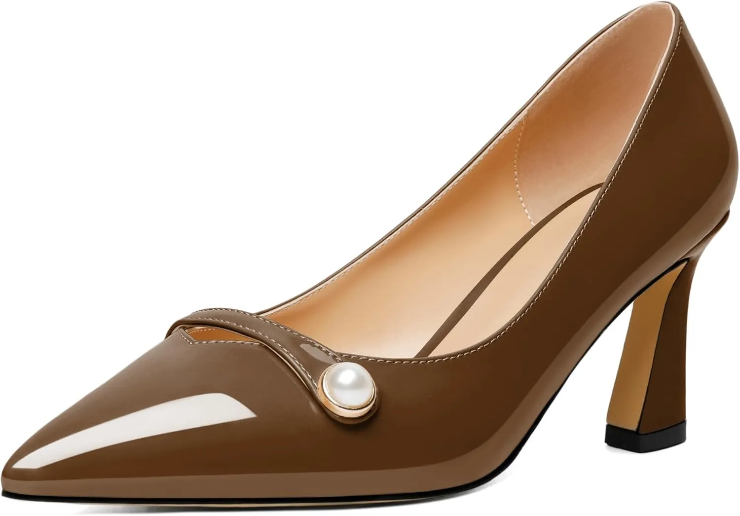 Joseywade Women's Low Heel Pumps 2.5 Inch Closed Pointed Toe Kitten Heels Slip On Business Pearl Dressy Shoes