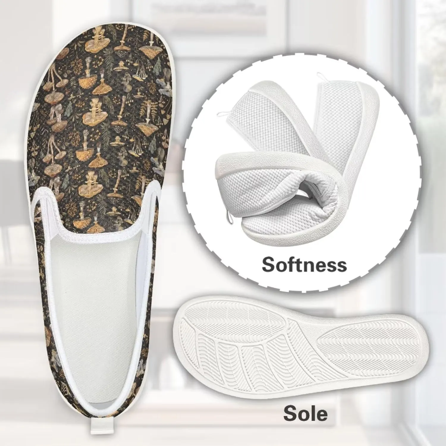 JoyLamoria Retro Butterfly Print Slip on Sneakers Mesh Fashion Running Shoes Sneakers Women Men Walking Shoes Arch Support Causal Flats