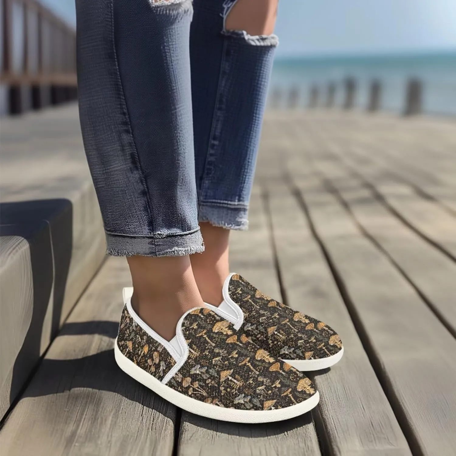 JoyLamoria Retro Butterfly Print Slip on Sneakers Mesh Fashion Running Shoes Sneakers Women Men Walking Shoes Arch Support Causal Flats